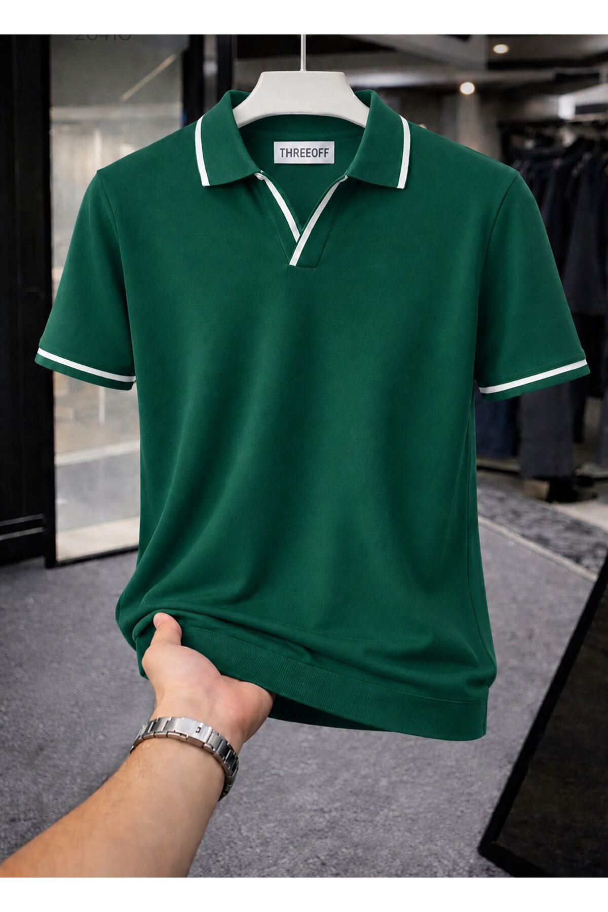 Erkek Polo Yaka Tişört Seti Oversize V Yaka Biyeli Basic Model