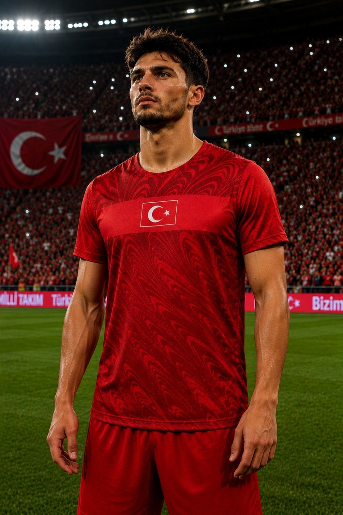 Türkiye Forması Kırmızı Desenli Kısa Kollu Futbol Forması Unisex Maç ve Antrenman Formas