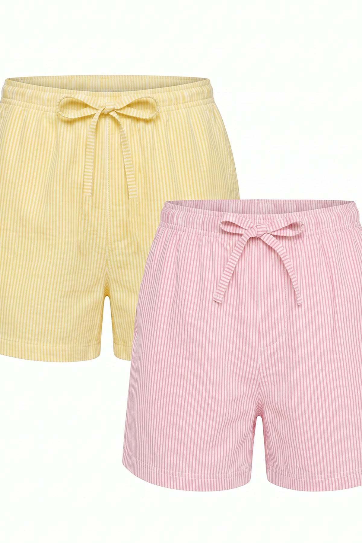 pembe sarı 2'li ekose desenli Mevsimlik İnce Örme Şortlu Pijama Altı 8064