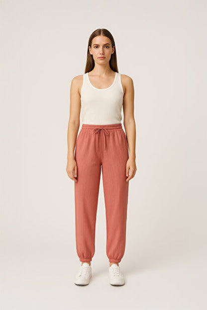 Pamuklu Fitilli Paça Lastikli Kadın Pijama Alt
