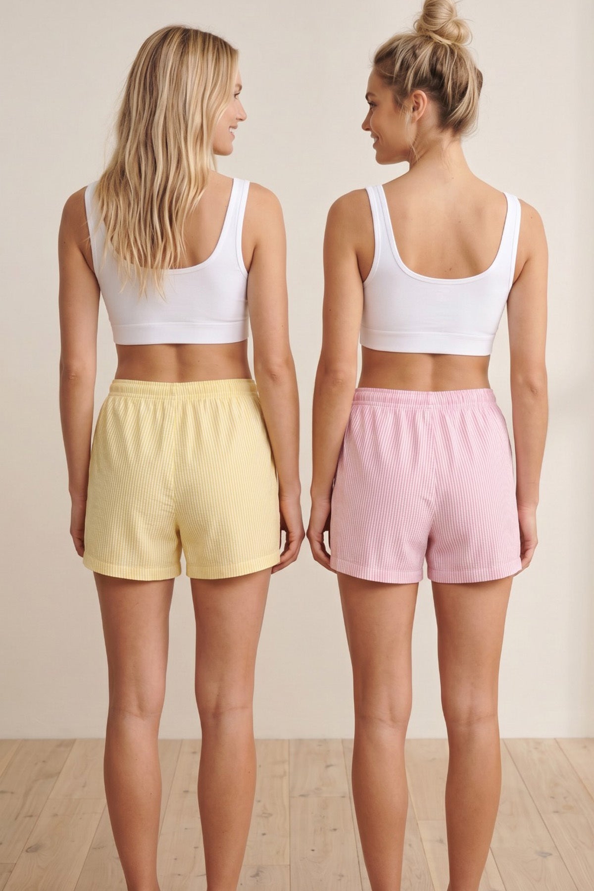 pembe sarı 2'li ekose desenli Mevsimlik İnce Örme Şortlu Pijama Altı 8064