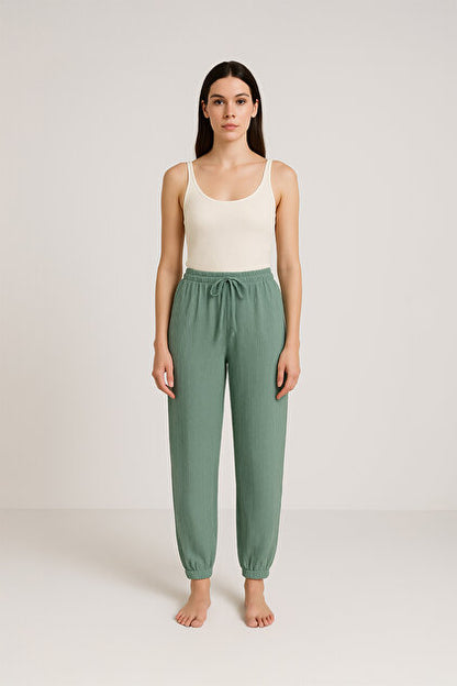 Pamuklu Fitilli Paça Lastikli Kadın Pijama Alt