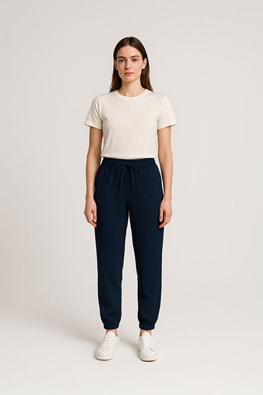 Pamuklu Fitilli Paça Lastikli Kadın Pijama Alt