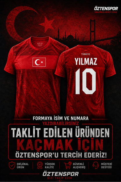 Türkiye Forması Kırmızı Desenli Kısa Kollu Futbol Forması Unisex Maç ve Antrenman Formas