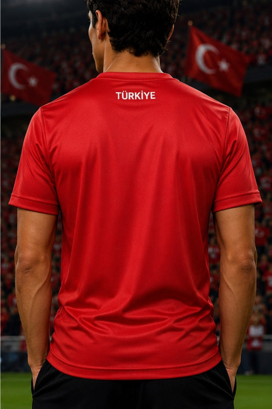 Türkiye Forması Kırmızı Desenli Kısa Kollu Futbol Forması Unisex Maç ve Antrenman Formas